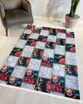 Yumuşak Yüzeyli Dokuma Kaymaz Taban Kilim Gri Patchwork